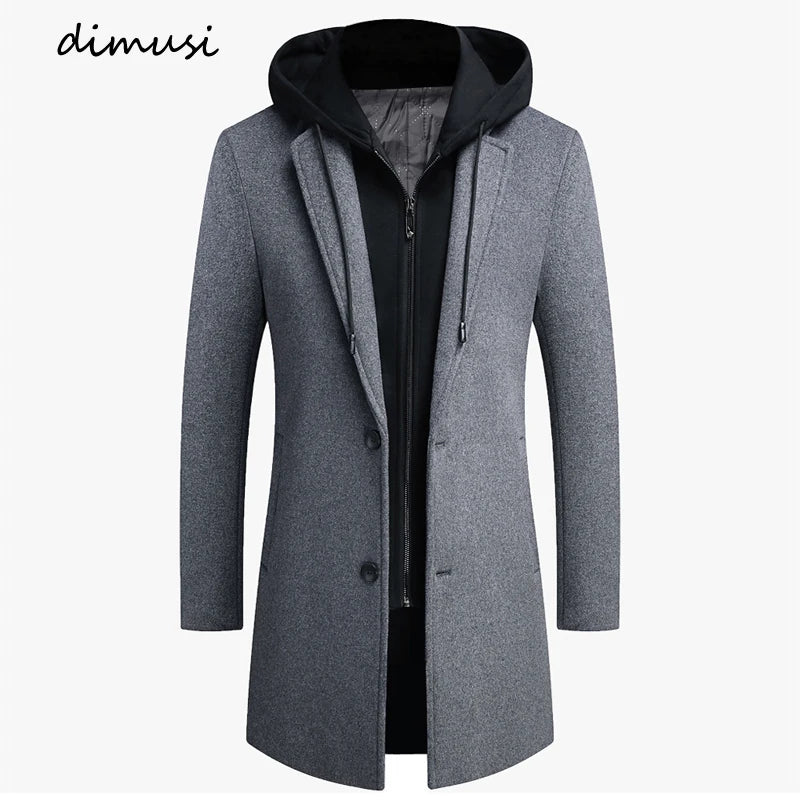 Winter Men's Hooded Wool Jackets Casual Coat Male