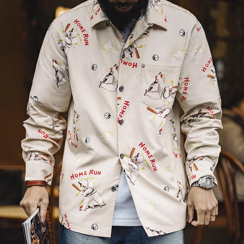 Casual Cuban Collar Polar Bear Shirt