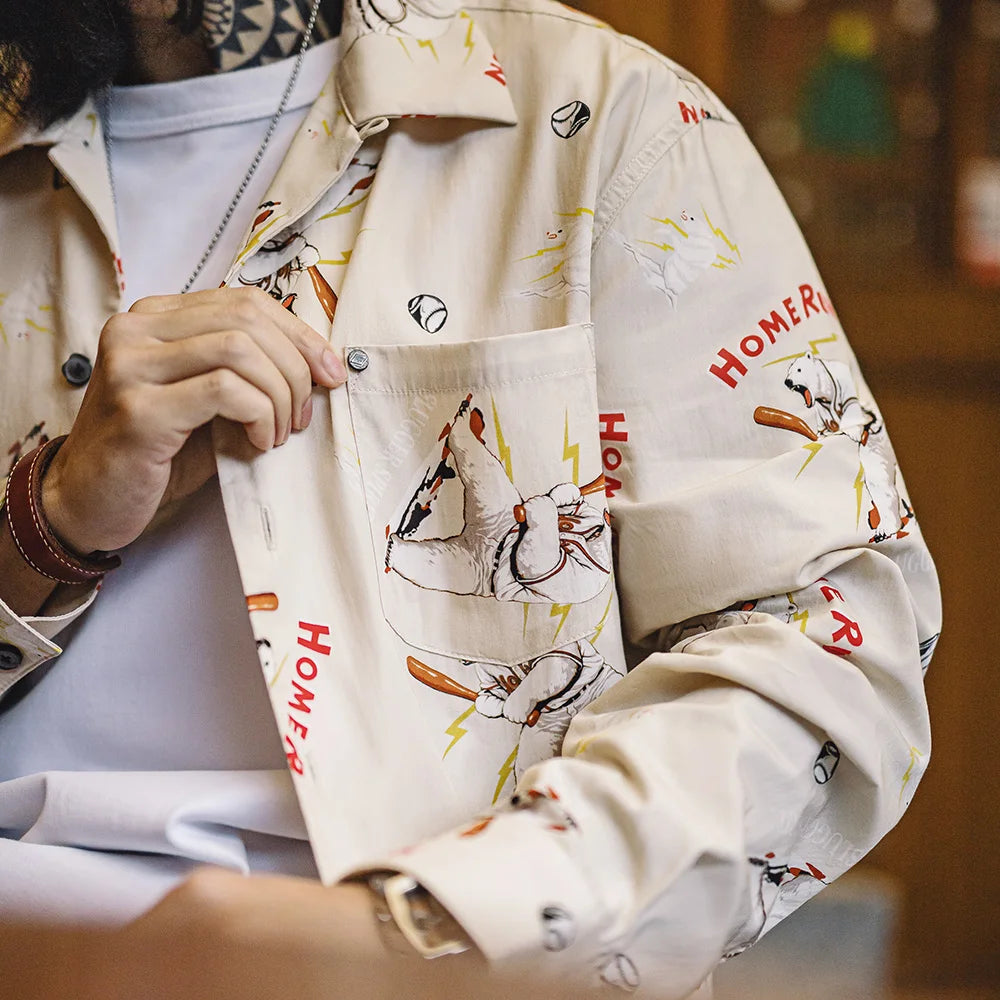 Casual Cuban Collar Polar Bear Shirt