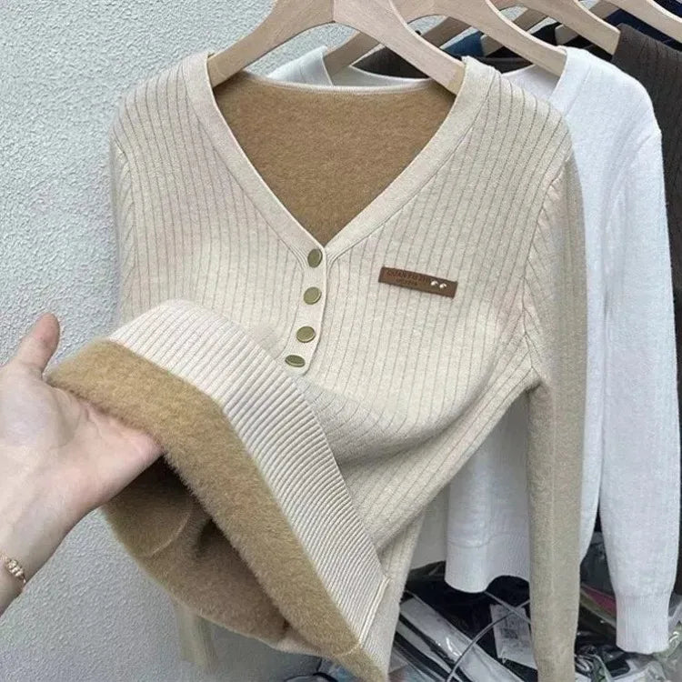Mink Thickened Sweater Knitted Bottom V-neck Top