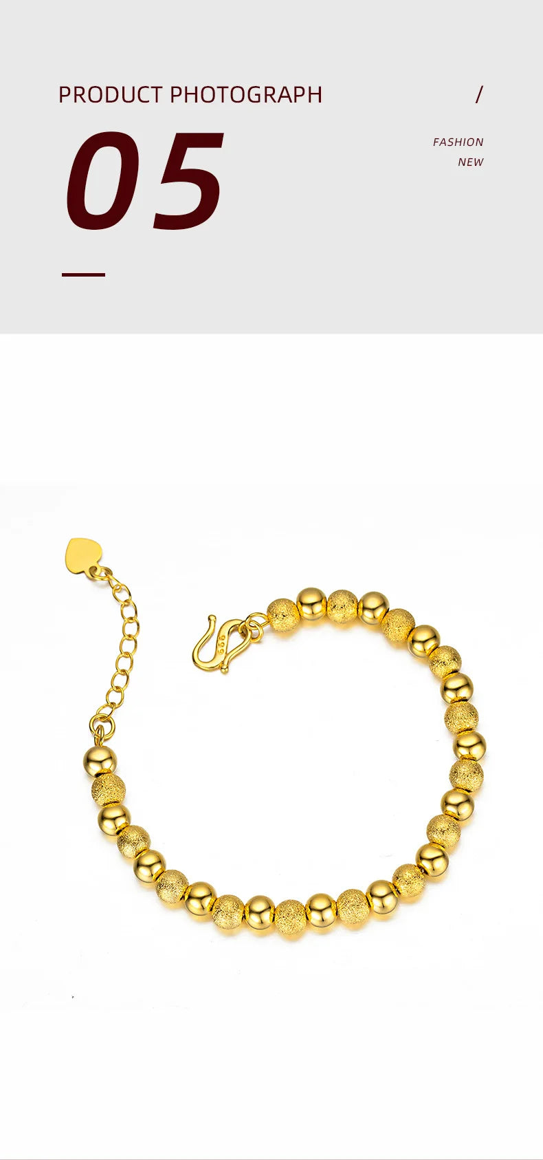 Glossy Frosted Round Beads t 24K Real Gold Chain