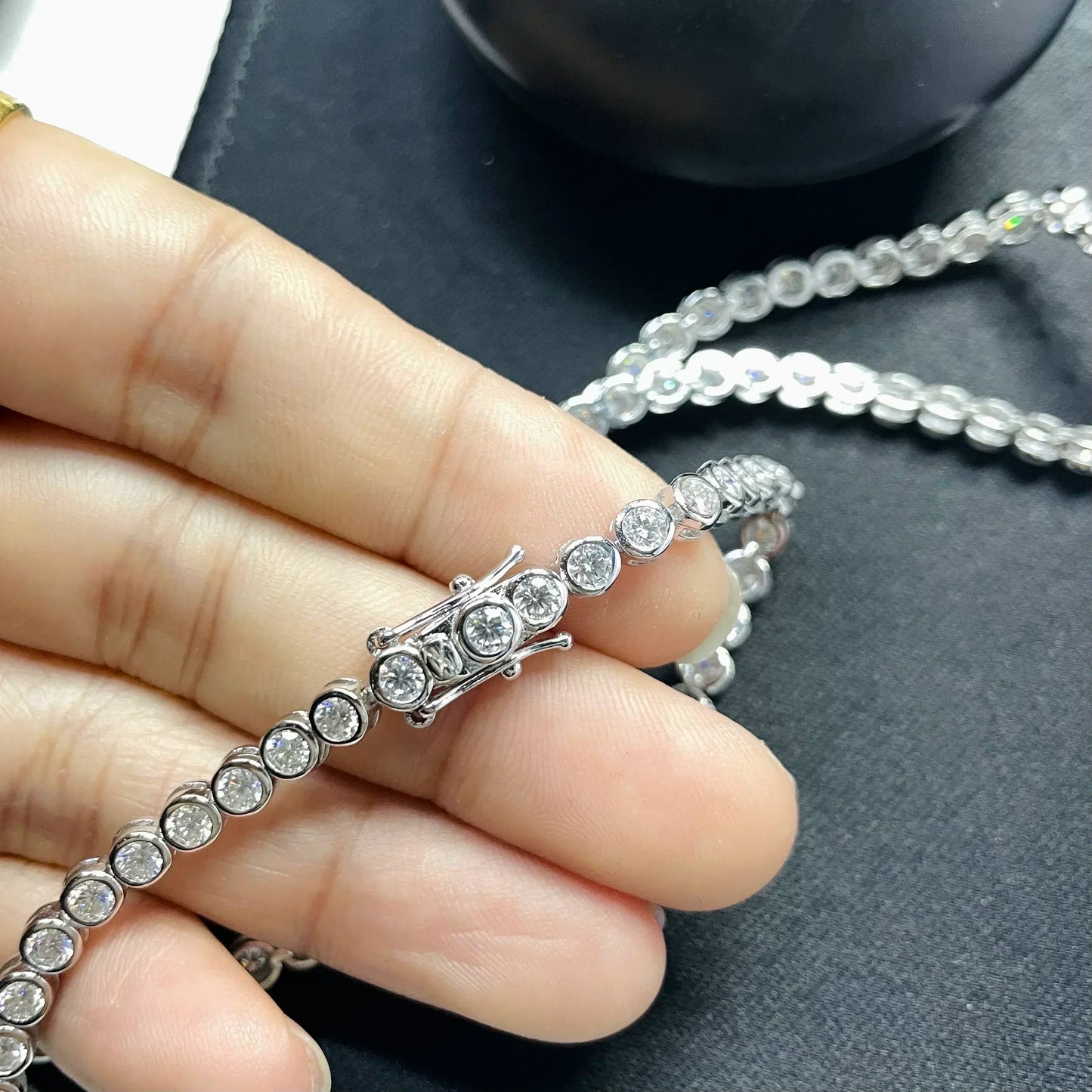 Moissanite Tennis Sterling Silver Round Bubble Diamond