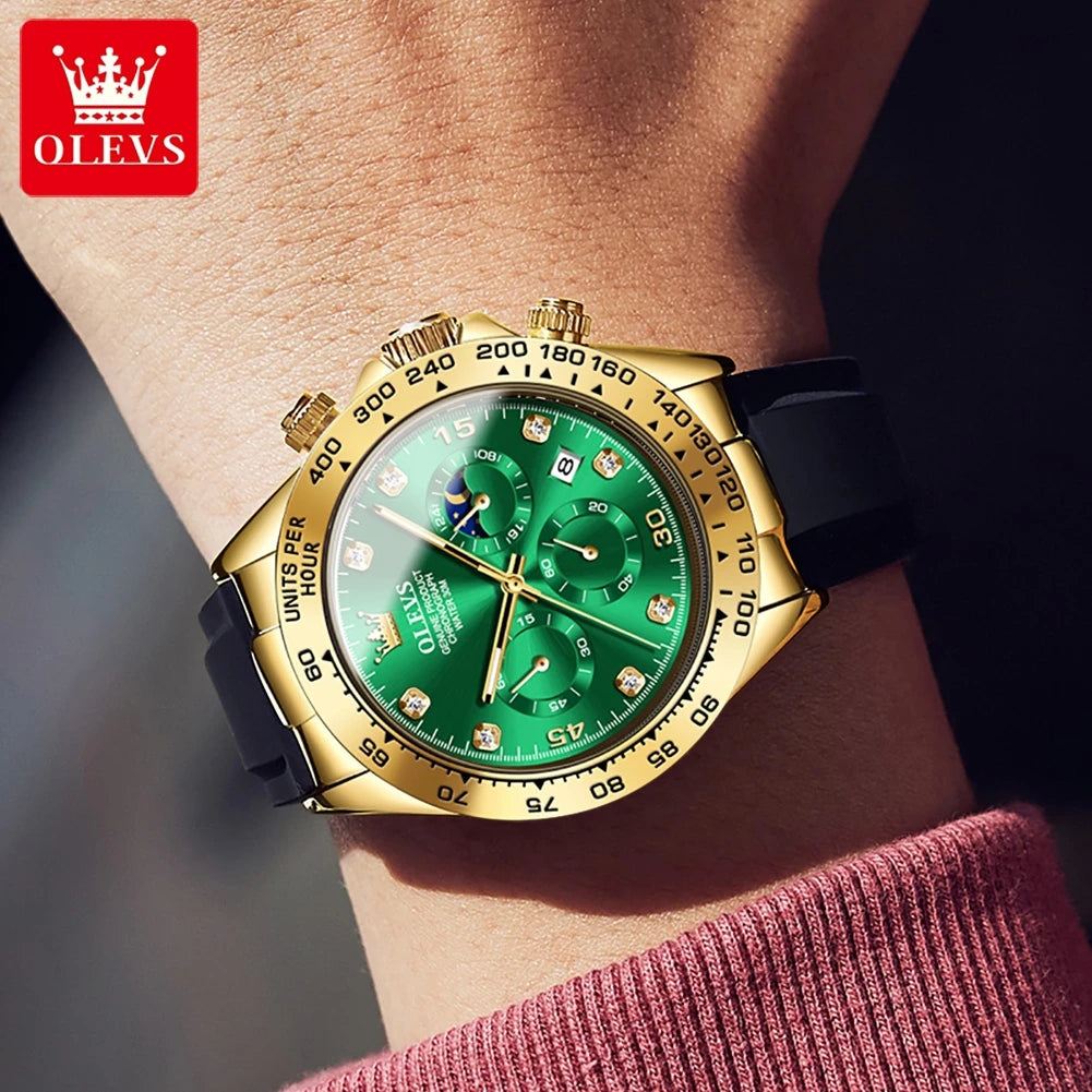 OLEVS Chronograph Analog Quartz Silicone Diamond Quartz