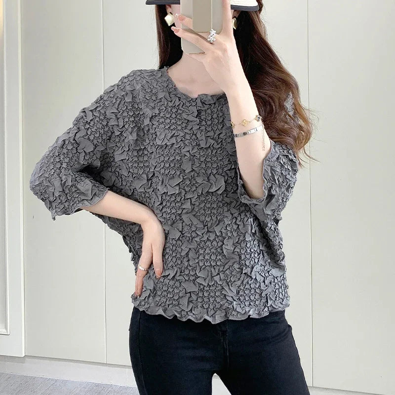 Temperament Pleated Top Short Sleeved T-shirt