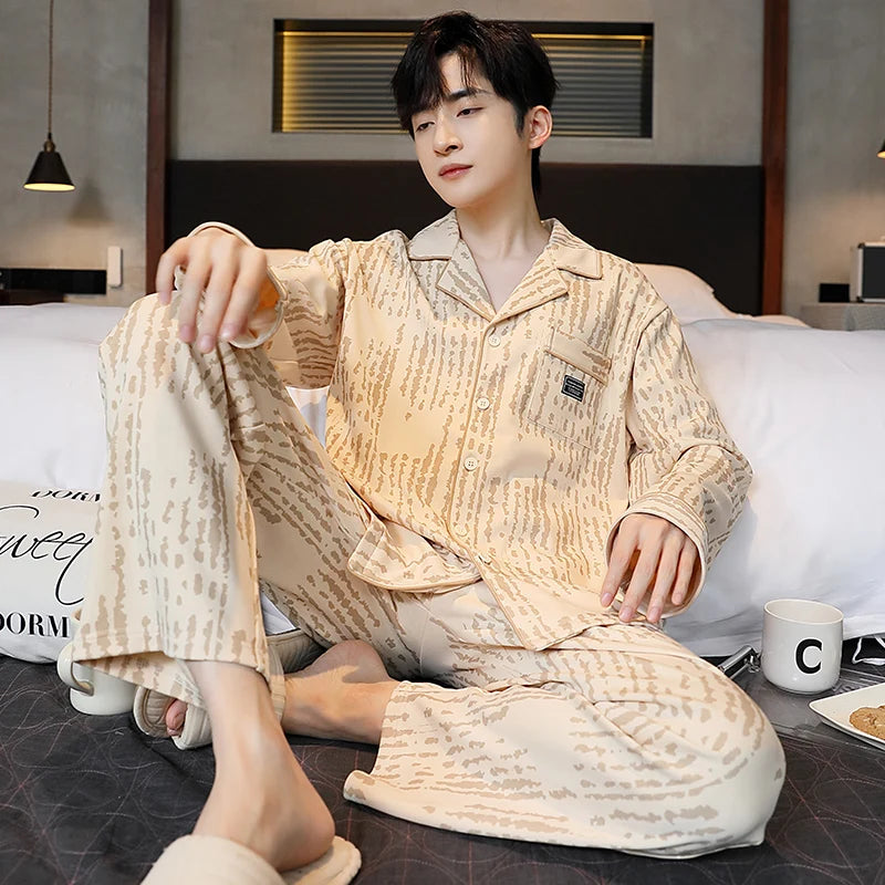 Casual Cotton Gentleman Turn-down Collar Sleepwear
