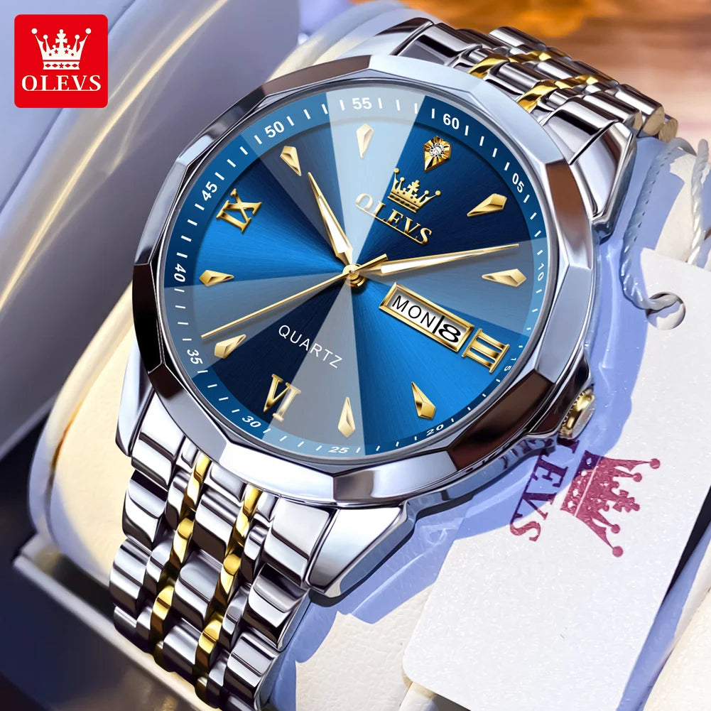 OLEVS Quartz Dual Calendar Clock Waterproof Watch