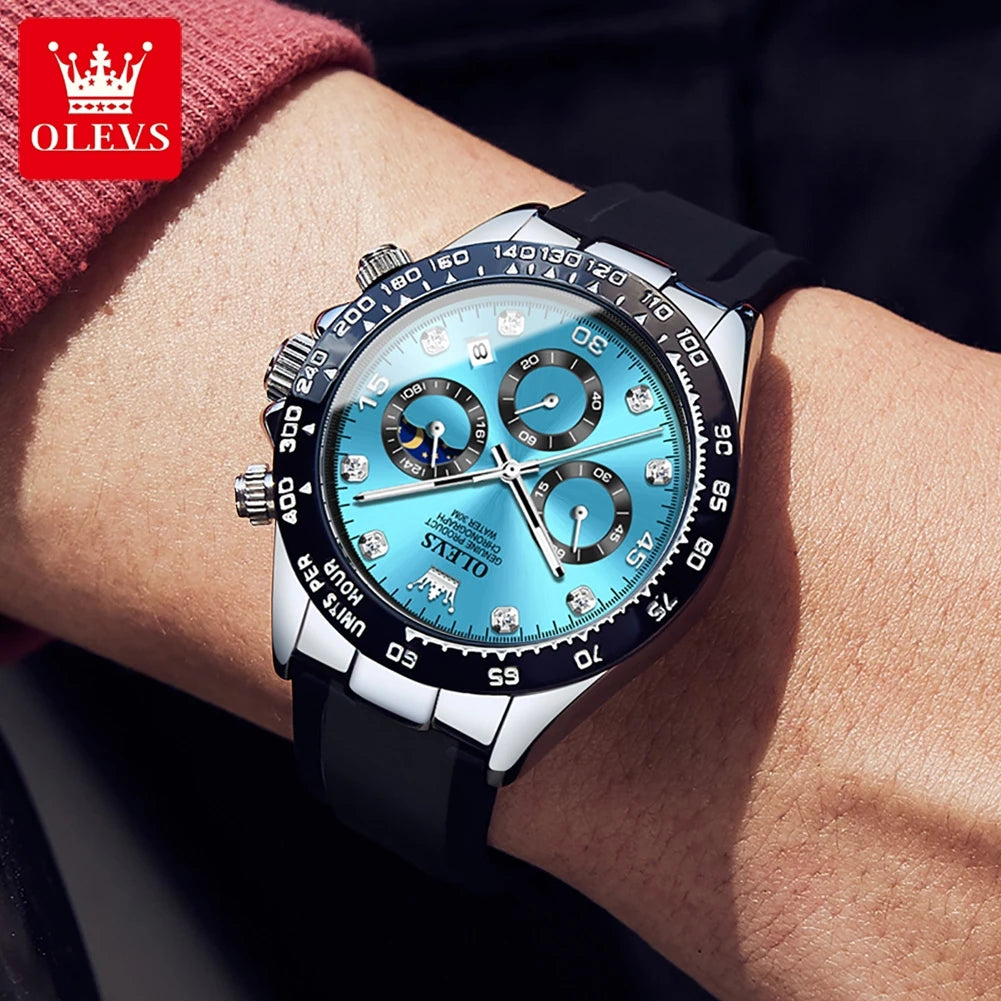 OLEVS Chronograph Analog Quartz Silicone Diamond Quartz