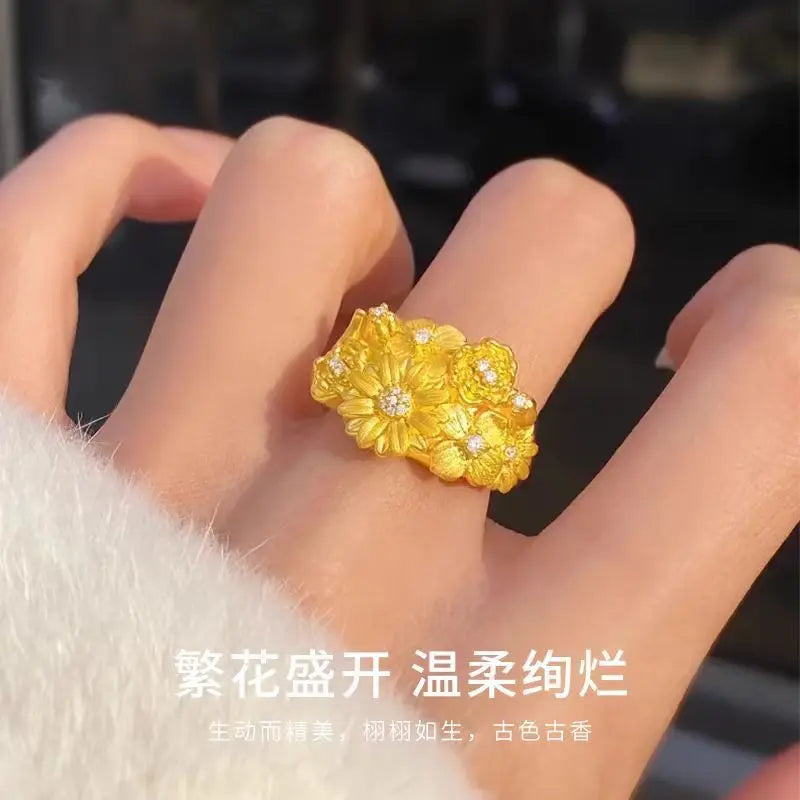 Exquisite 24K Gold Diamond-Encrusted Daisy Ring