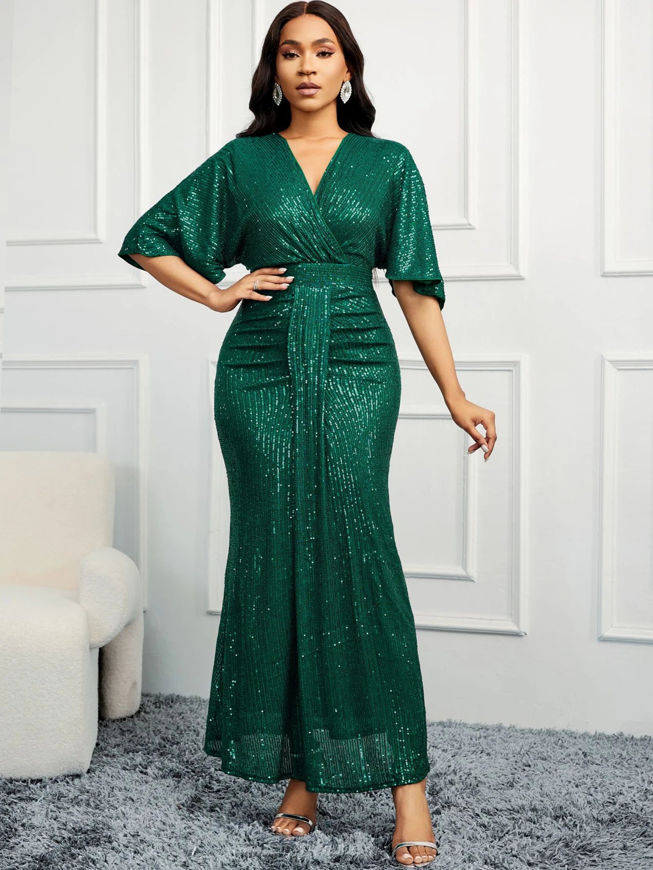V-Neck Ruffles Slim Fit Fashion Banquet Party