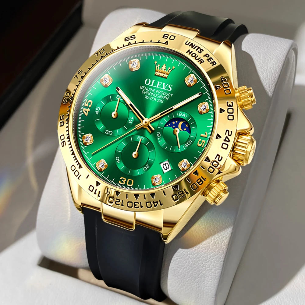 OLEVS Chronograph Analog Quartz Silicone Diamond Quartz