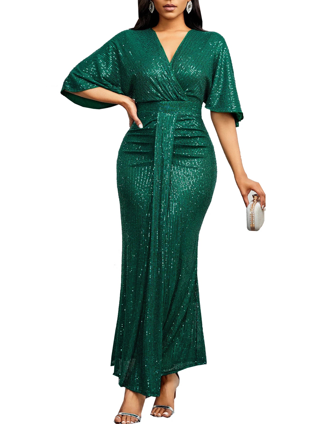 V-Neck Ruffles Slim Fit Fashion Banquet Party