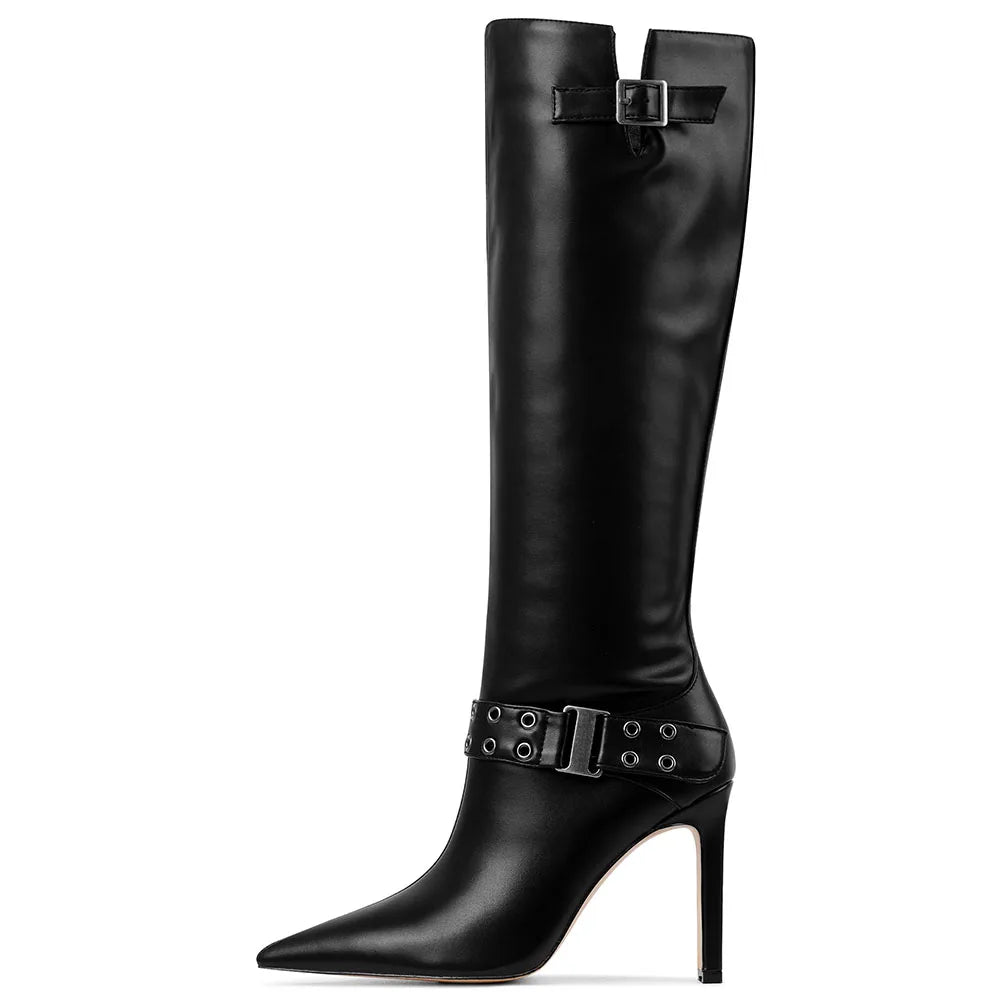 Sexy\ Buckle Rivet Design Pointed Toe