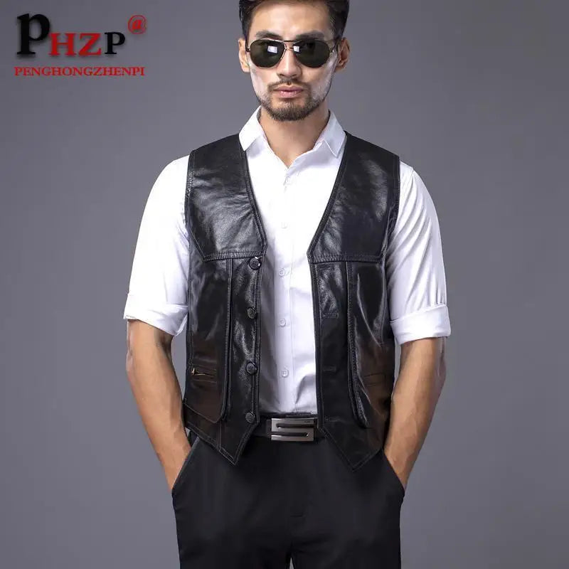 Genuine Leather Motorcycle Vest Cowhide jacket