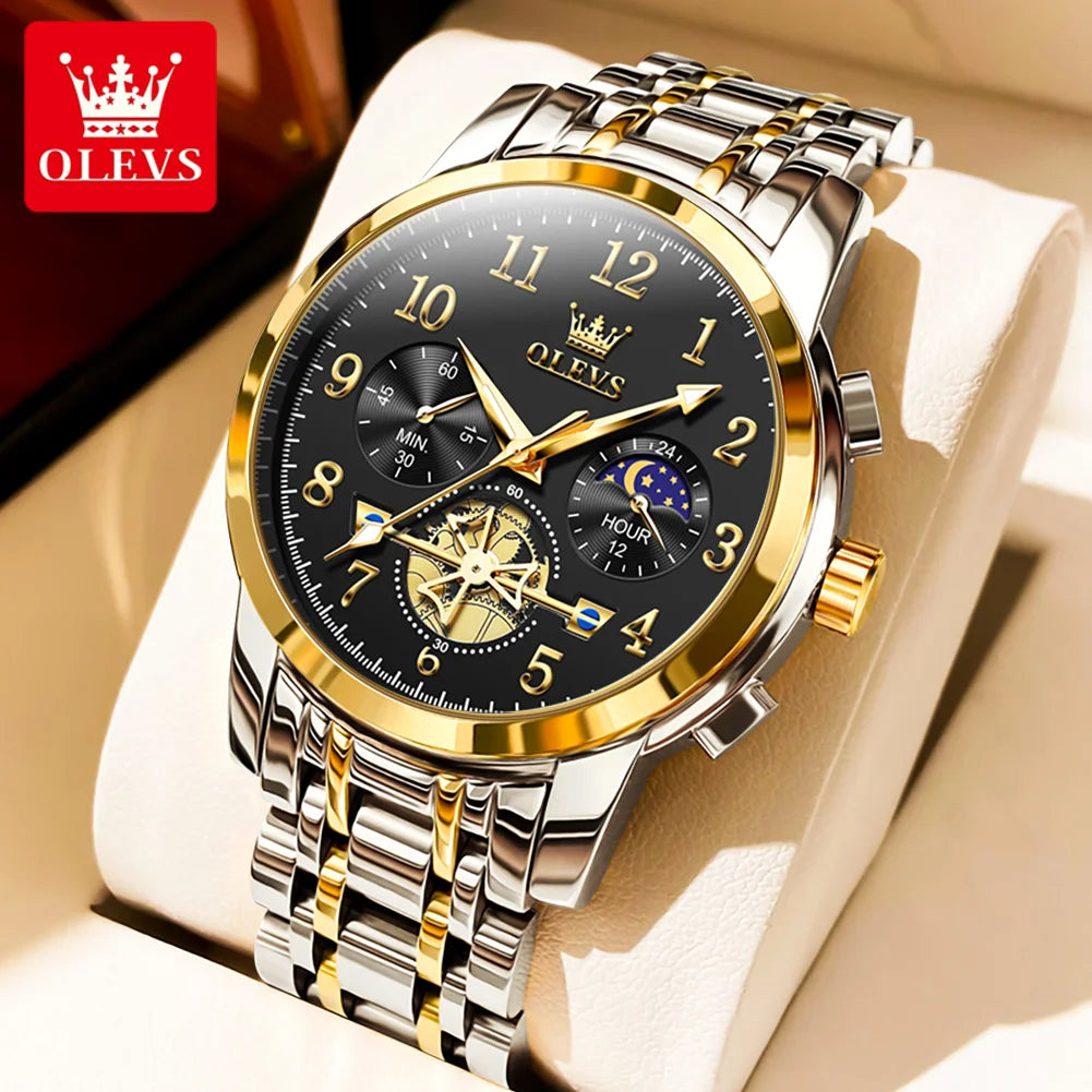 OLEVS Flywheel Design Luxury Moon Phase Chronograph Brand