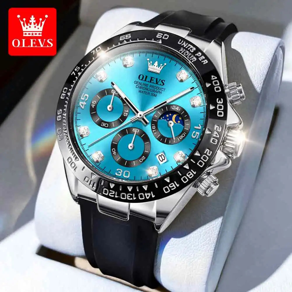 OLEVS Chronograph Analog Quartz Silicone Diamond Quartz