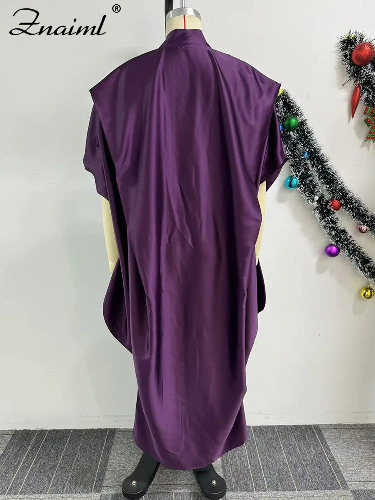 Znaiml Elegant African Purple Maxi Dress Women V-neck Half Sleeve Straight Loose Fit Evening Party Festivals Club Vestidos New