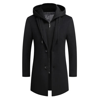 Winter Men's Hooded Wool Jackets Casual   Coat Male