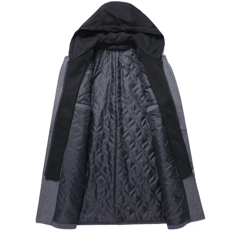 Winter Men's Hooded Wool Jackets Casual   Coat Male