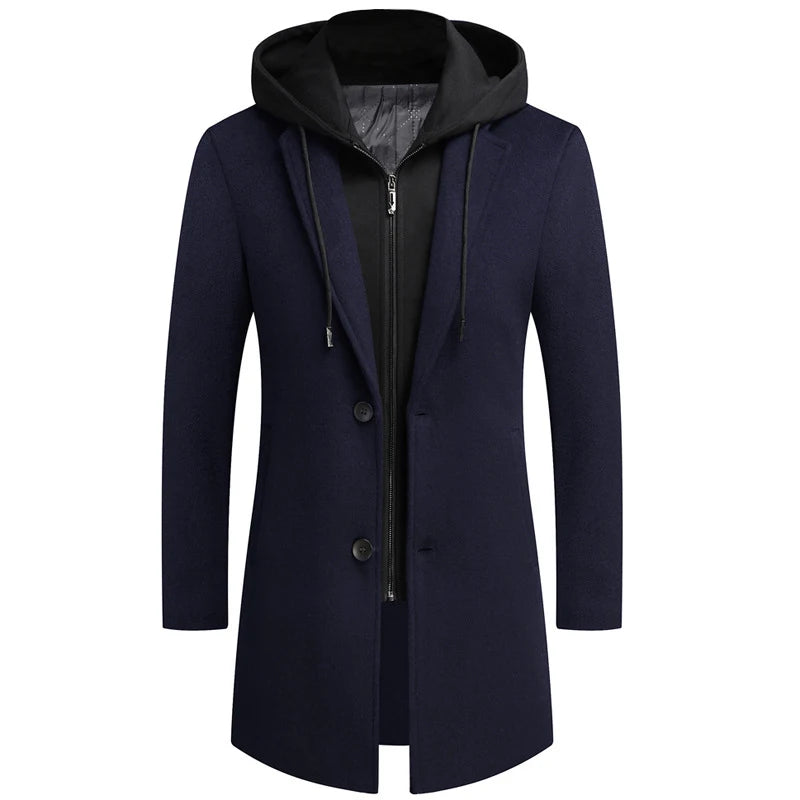 Winter Men's Hooded Wool Jackets Casual   Coat Male