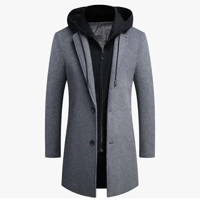 Winter Men's Hooded Wool Jackets Casual   Coat Male