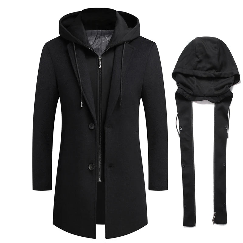 Winter Men's Hooded Wool Jackets Casual   Coat Male