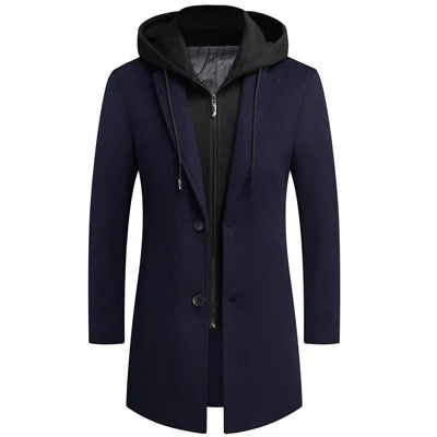 Winter Men's Hooded Wool Jackets Casual   Coat Male