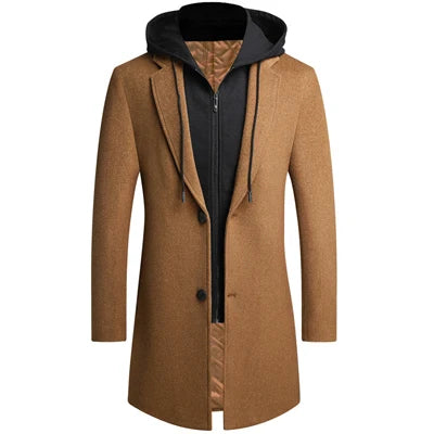 Winter Men's Hooded Wool Jackets Casual   Coat Male
