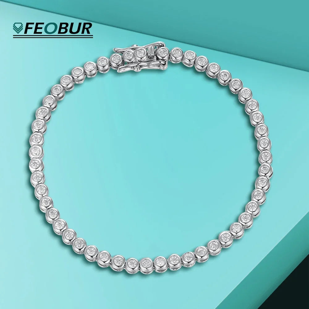 Moissanite Tennis Sterling Silver Round Bubble Diamond