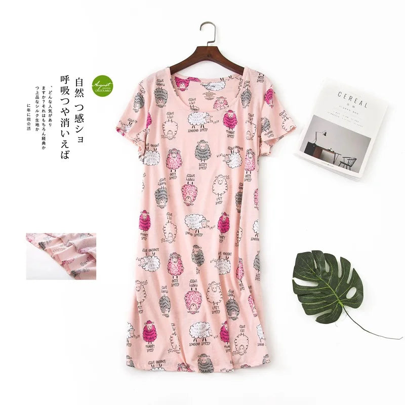 Fashion nightdress short sleeve knit cotton