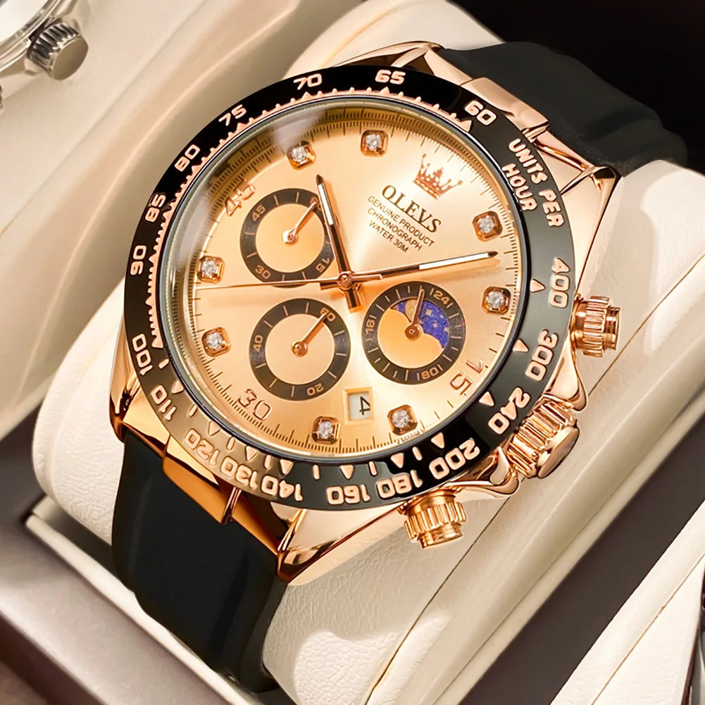 OLEVS  Chronograph Analog Quartz Silicone Diamond Quartz