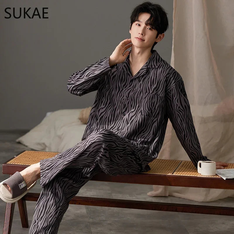 Casual Cotton Gentleman Turn-down Collar Sleepwear