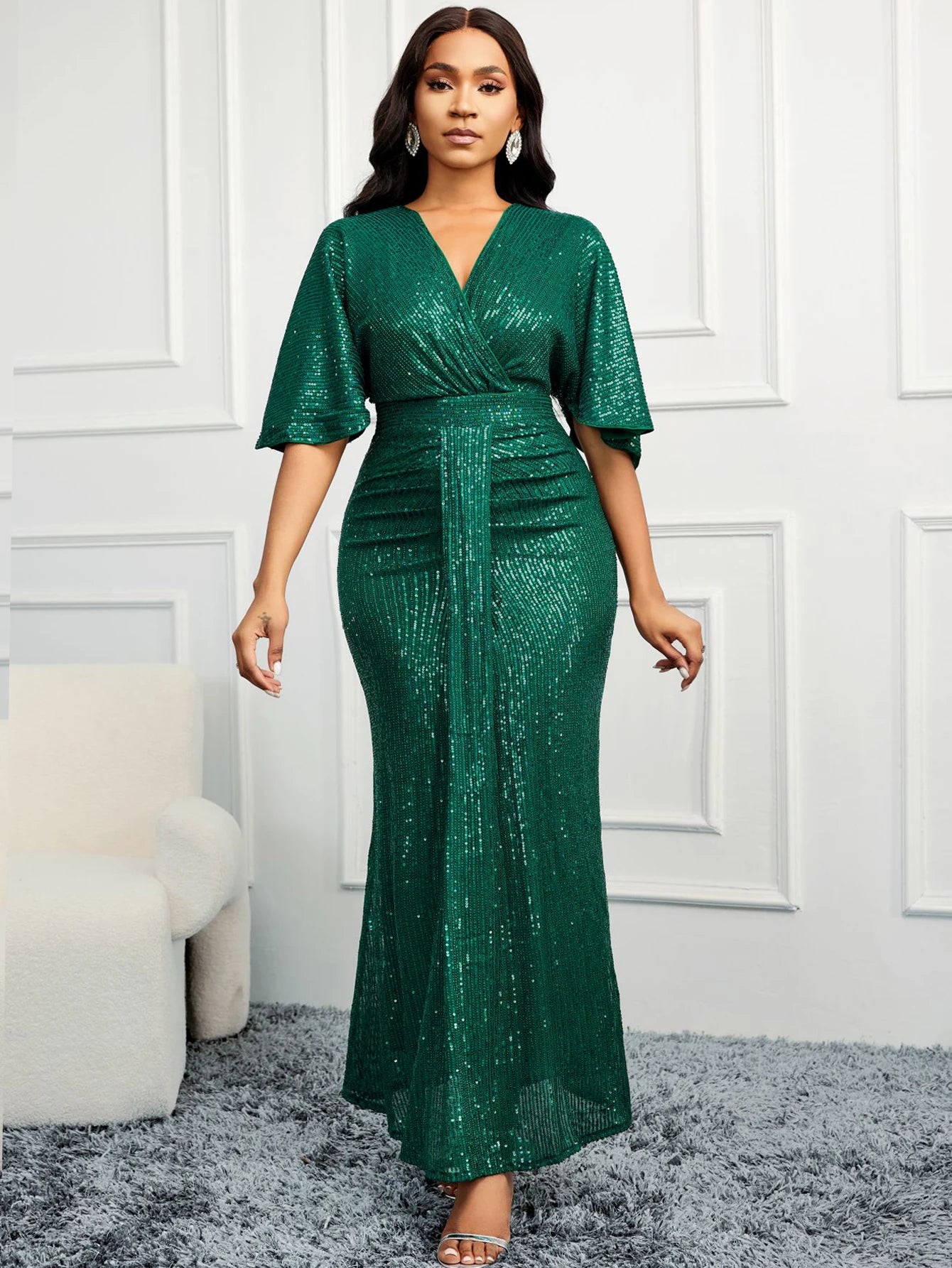 V-Neck Ruffles  Slim Fit Fashion Banquet Party