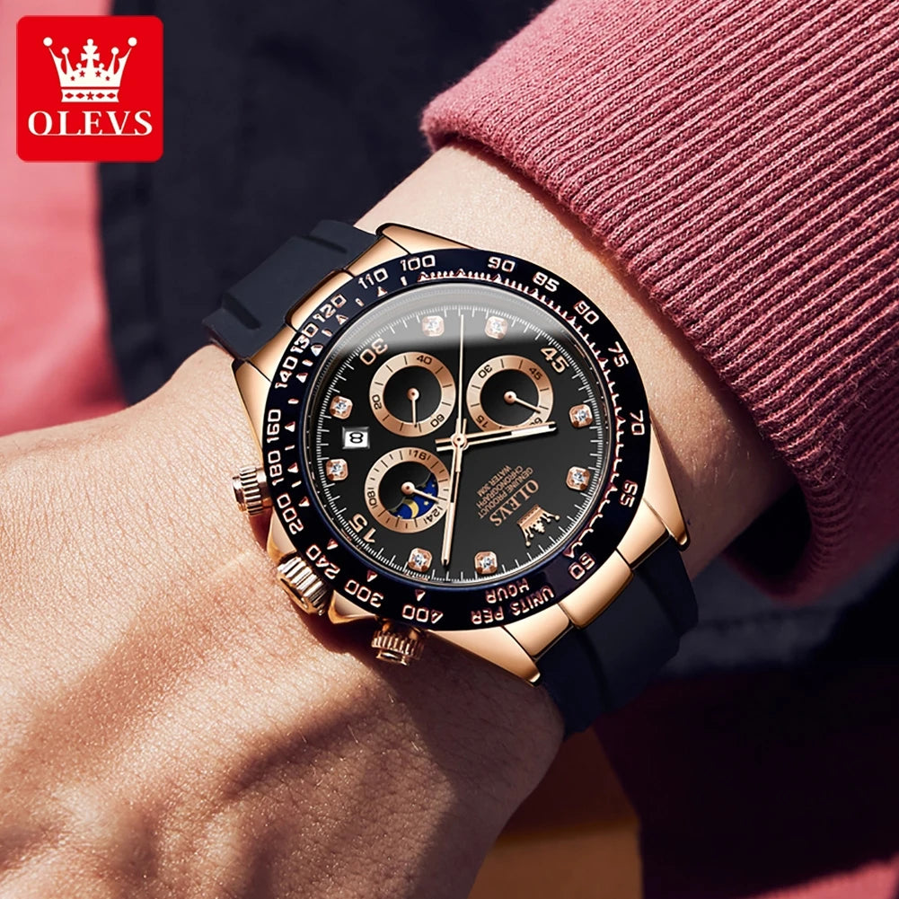 OLEVS  Chronograph Analog Quartz Silicone Diamond Quartz