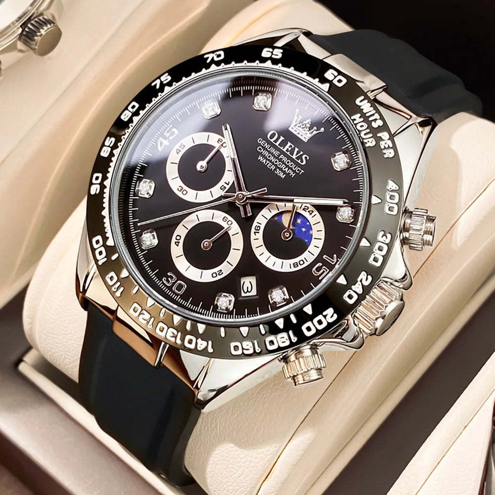OLEVS  Chronograph Analog Quartz Silicone Diamond Quartz