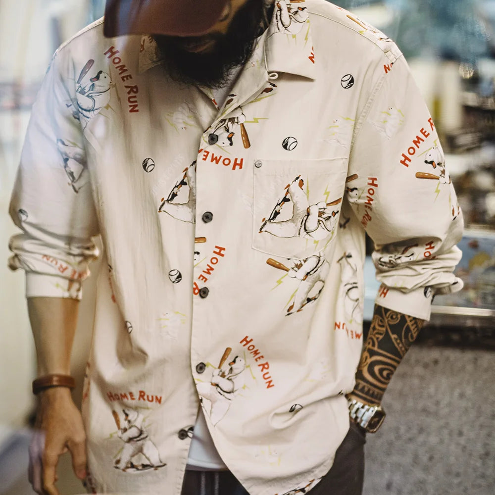 Casual Cuban Collar Polar Bear Shirt