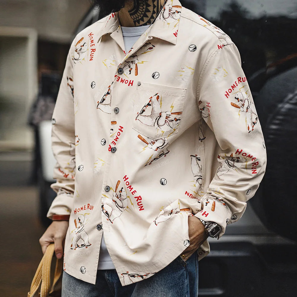 Casual Cuban Collar Polar Bear Shirt