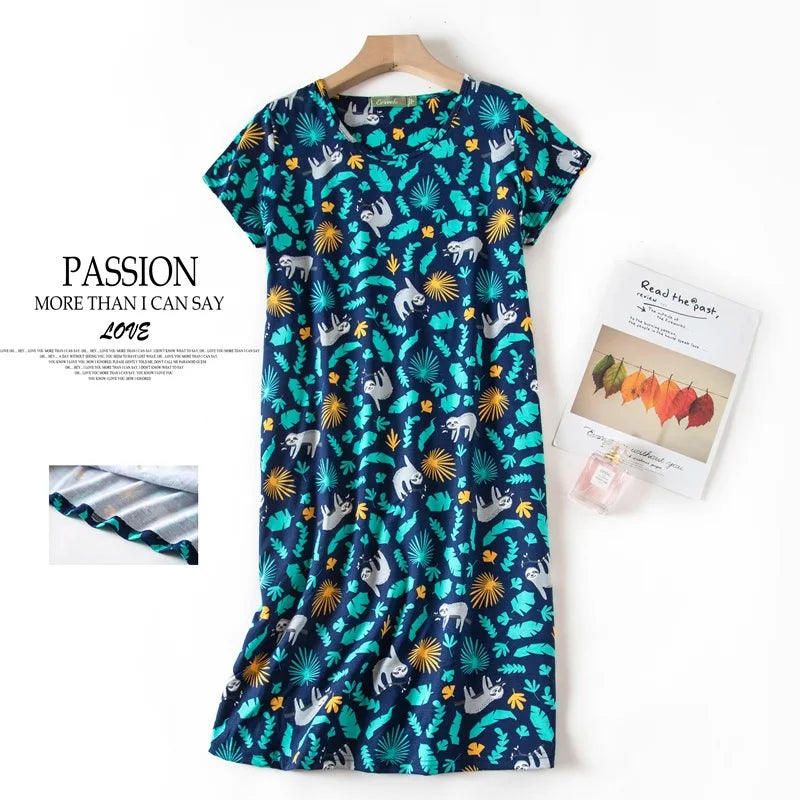 Fashion nightdress short sleeve knit cotton