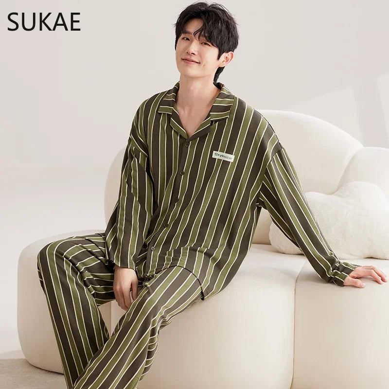 Casual Cotton Gentleman Turn-down Collar Sleepwear