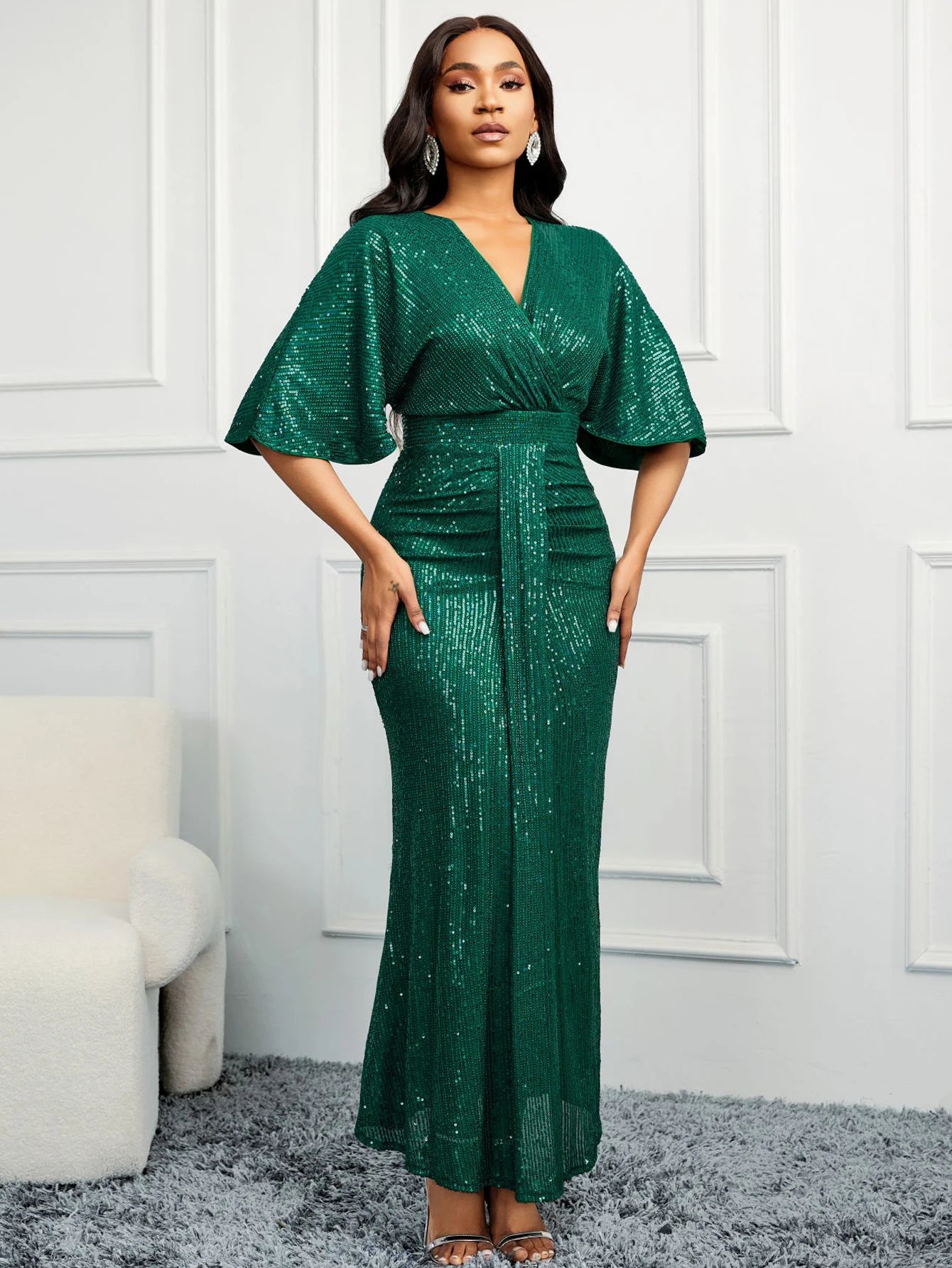 V-Neck Ruffles  Slim Fit Fashion Banquet Party
