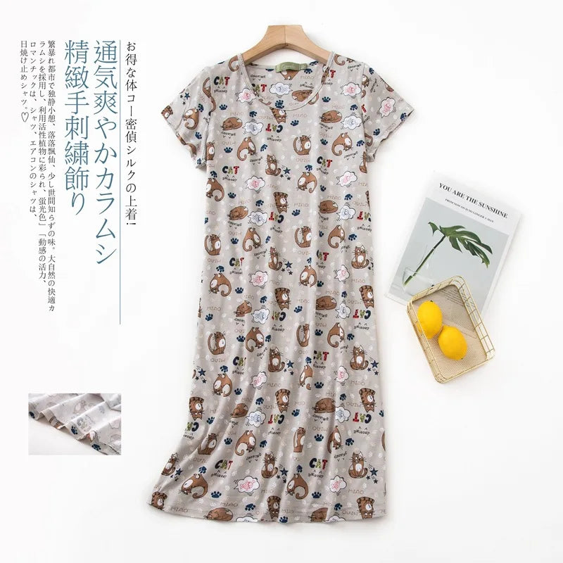 Fashion nightdress short sleeve knit cotton