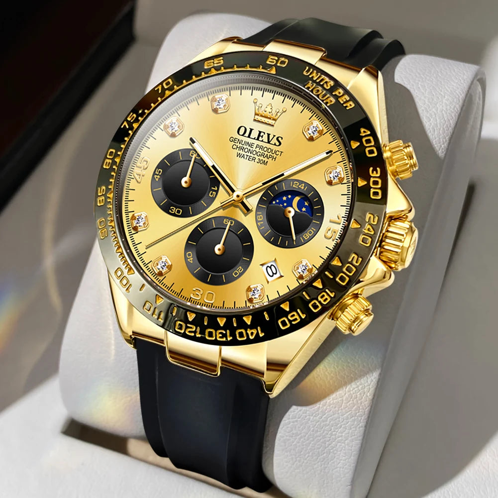 OLEVS  Chronograph Analog Quartz Silicone Diamond Quartz