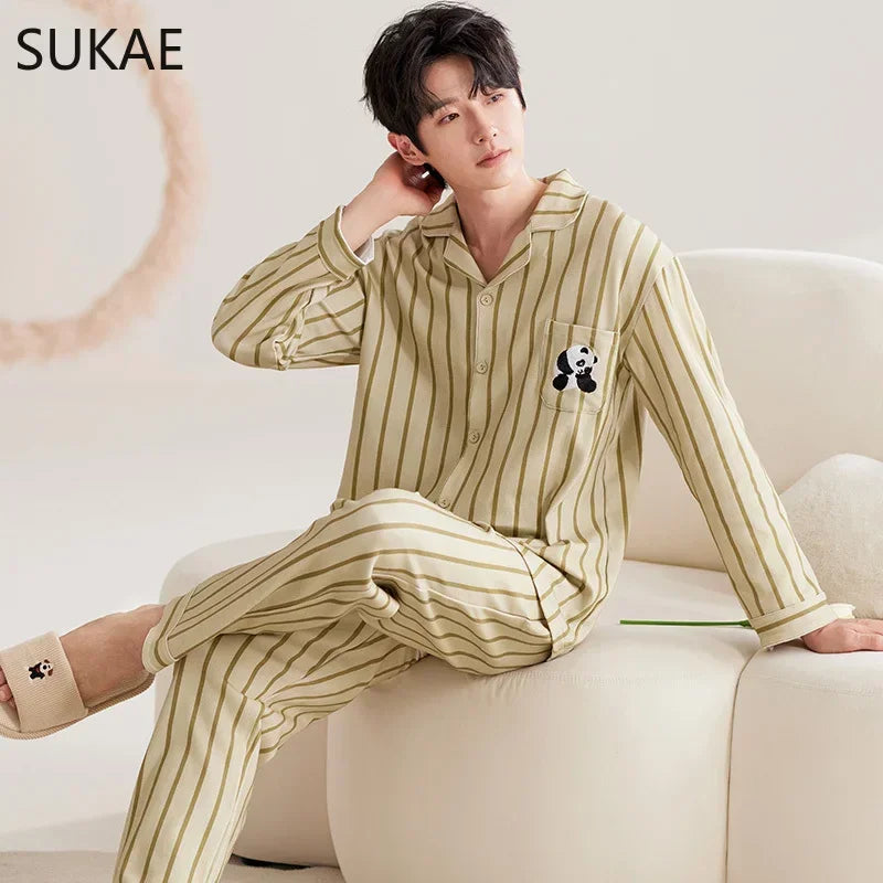 Casual Cotton Gentleman Turn-down Collar Sleepwear