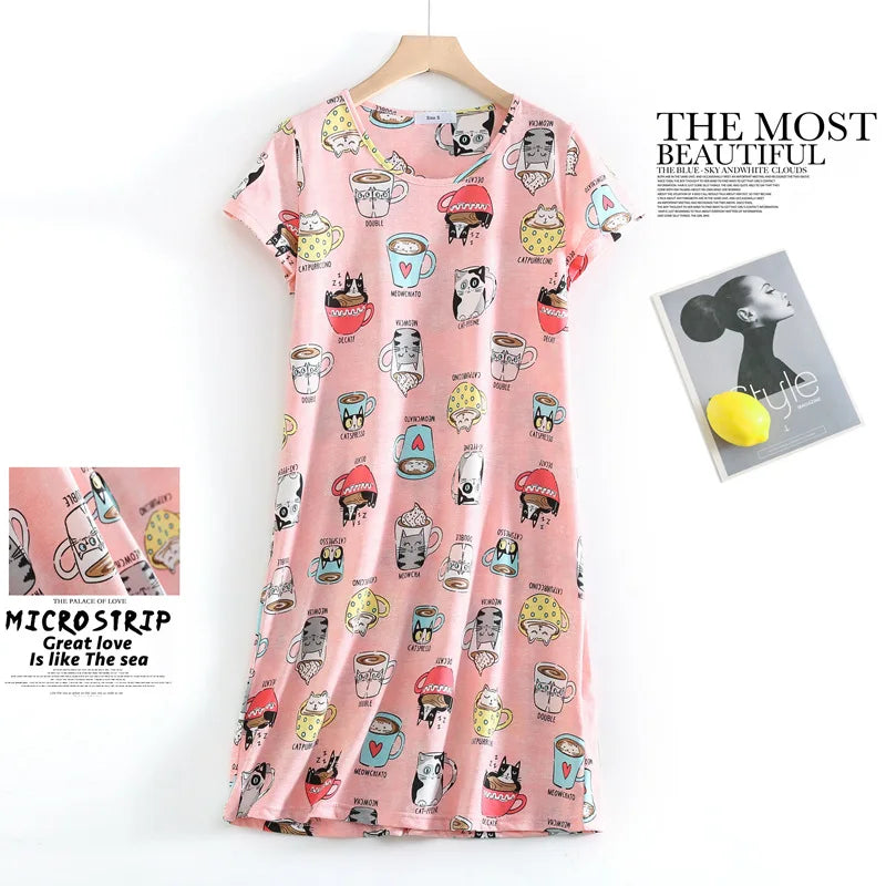 Fashion nightdress short sleeve knit cotton