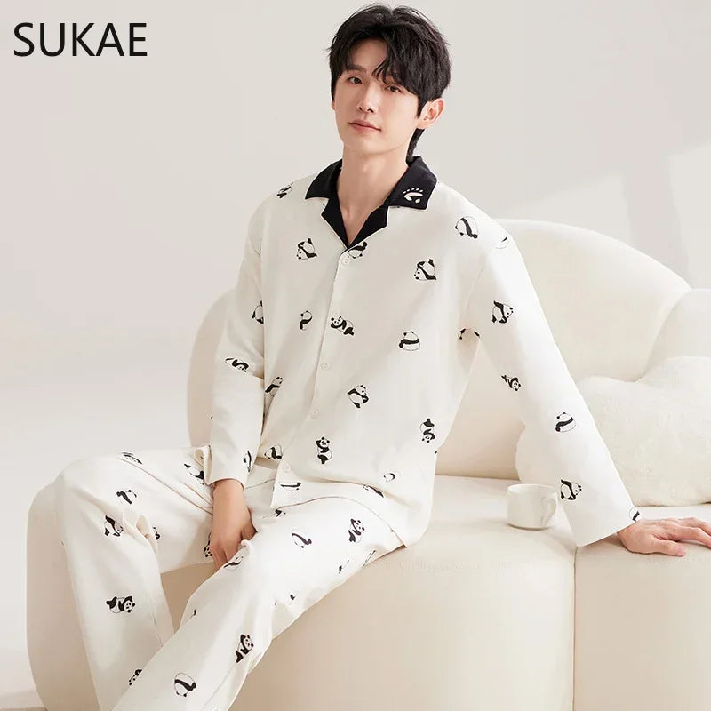 Casual Cotton Gentleman Turn-down Collar Sleepwear