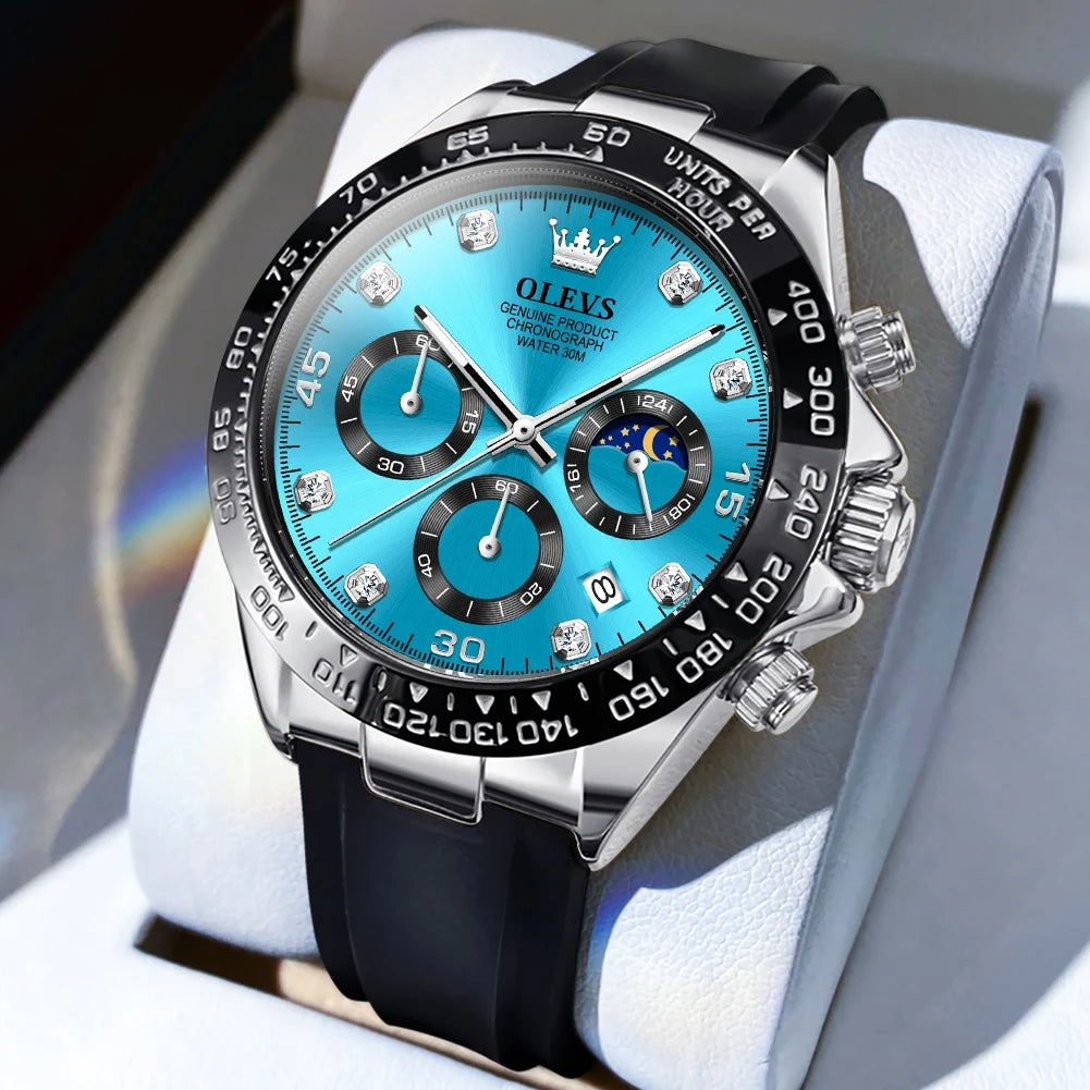 OLEVS  Chronograph Analog Quartz Silicone Diamond Quartz