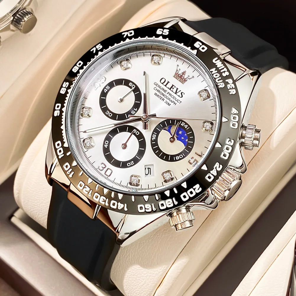 OLEVS  Chronograph Analog Quartz Silicone Diamond Quartz