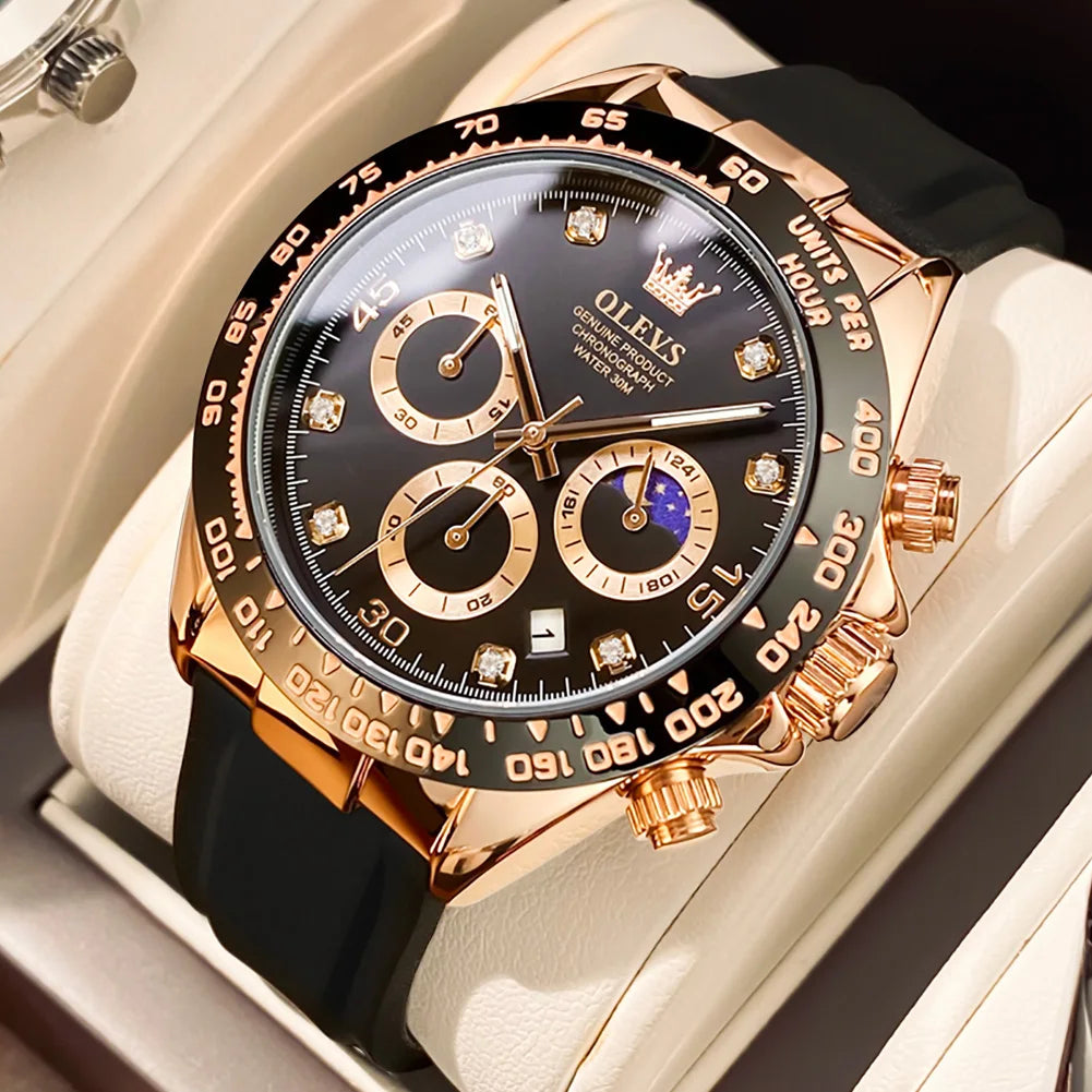 OLEVS  Chronograph Analog Quartz Silicone Diamond Quartz