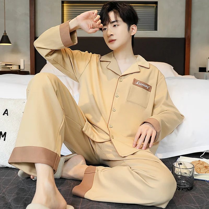Casual Cotton Gentleman Turn-down Collar Sleepwear